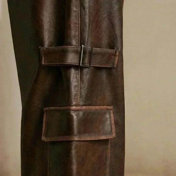 Coffee Brown Casual Women's Merlot Vintage Distressed Faux Cargo Pants - Picture 6 of 6